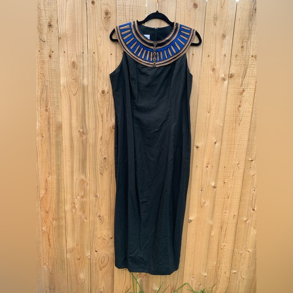 Vintage 80s Jennifer Jeffries Women 14 A-Line‎ Short Sleeve Dress Black Blue